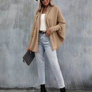 Shein Shawl Collar Batwing Sleeve Textured Knit Cardigan